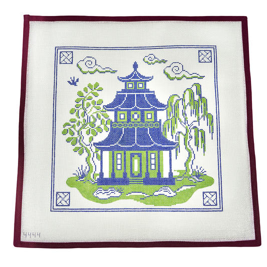 Pagoda Verde y Azul - 13 mesh canvas