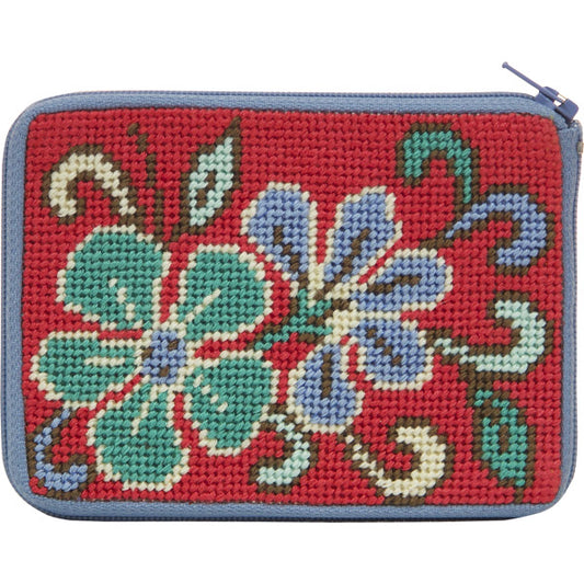 Stitch & Zip Red Asian Floral Coin Purse